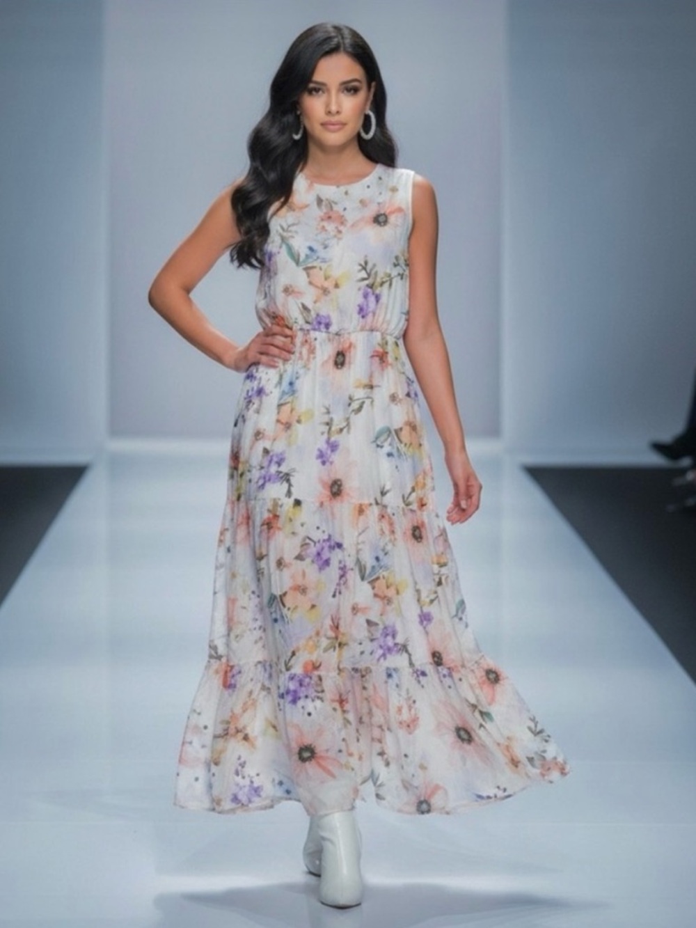 Lara G. Silk Blend Pastel Floral Maxi Dress - Multiple Size